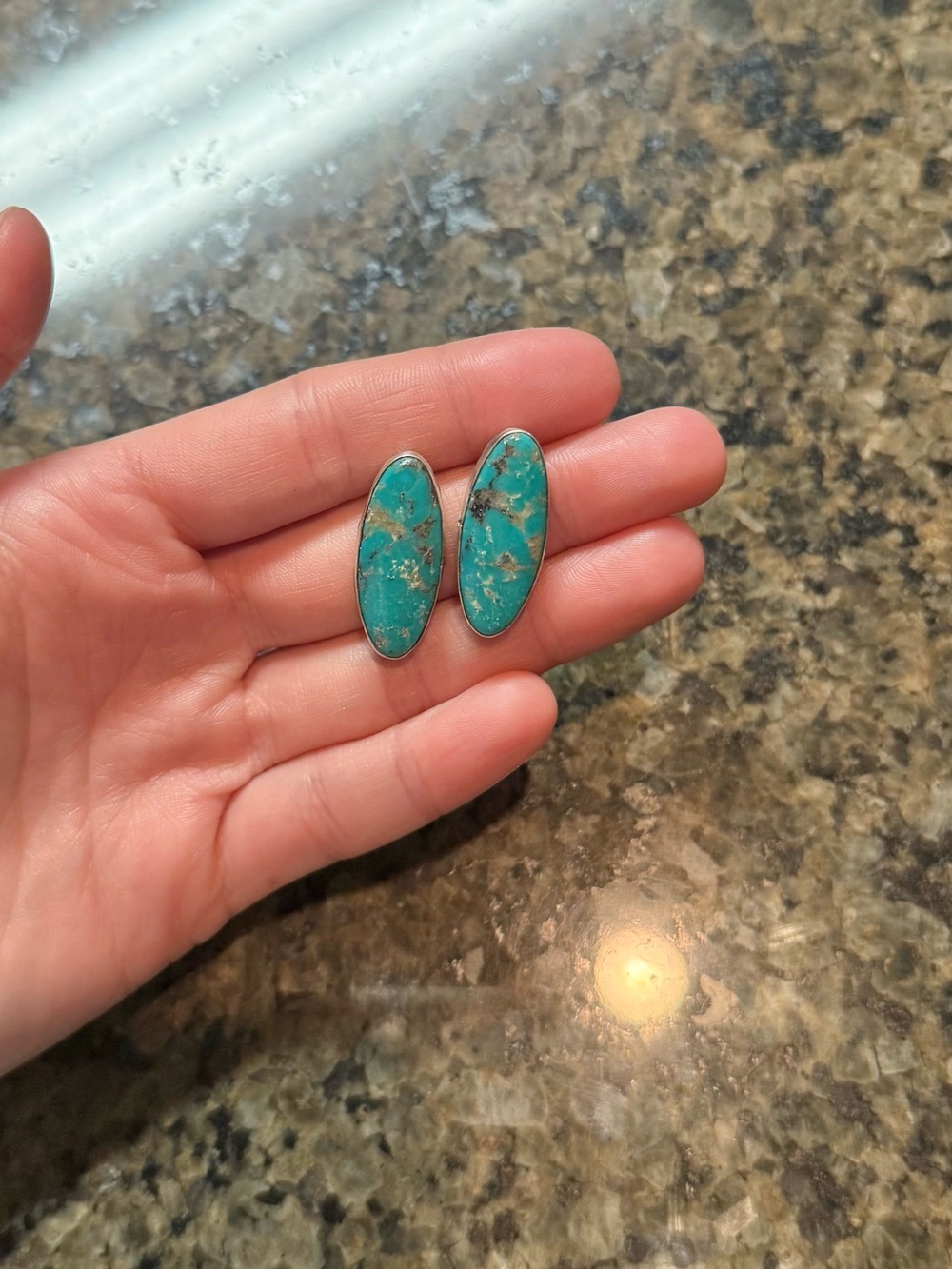 Stamped Sterling silver & authentic turquoise stone earrings.